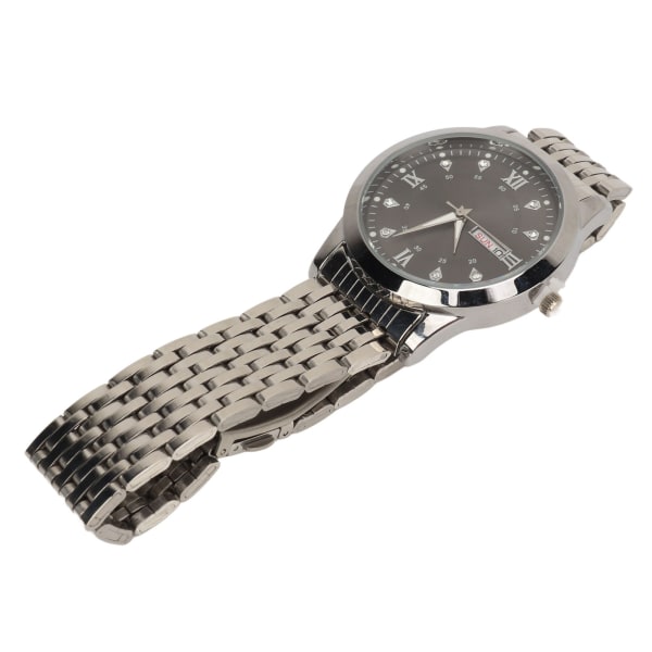 Watch för män Quartz Day Date Vattentät Casual Luxury Luminous Fashion Dress Watch with Alloy Watchband for Business Silver Black