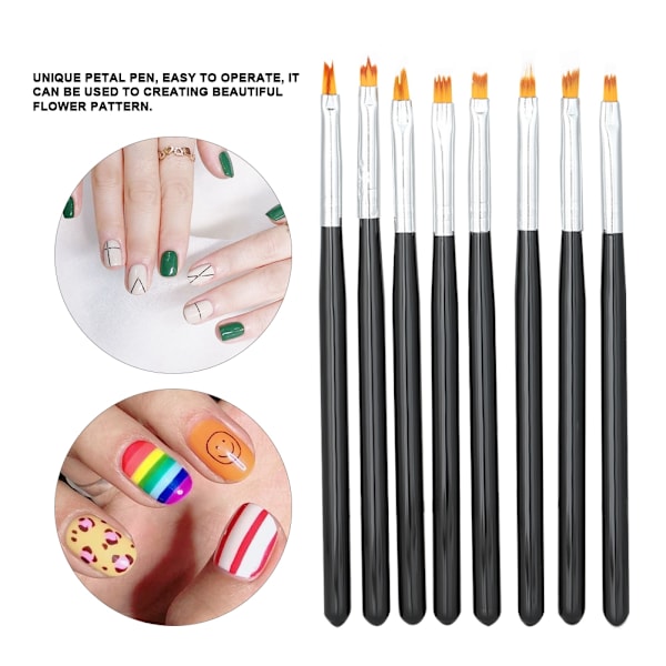 8-pack nagelkonstpenselset - Blommönster, målning, kronblad, gradientpenna, manikyrverktyg