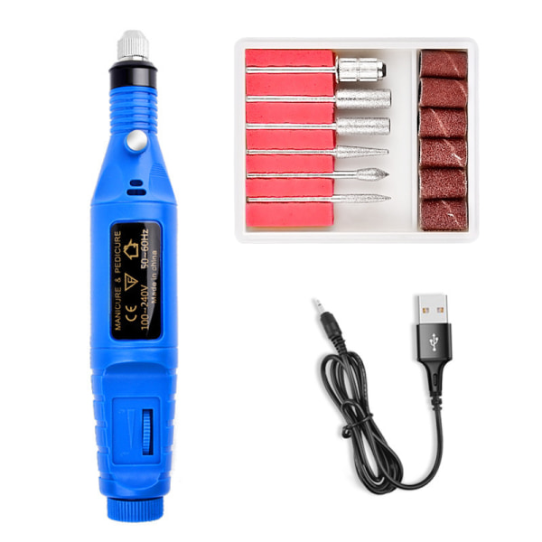 Mini elektrisk nagelfilsmaskin blå usb
