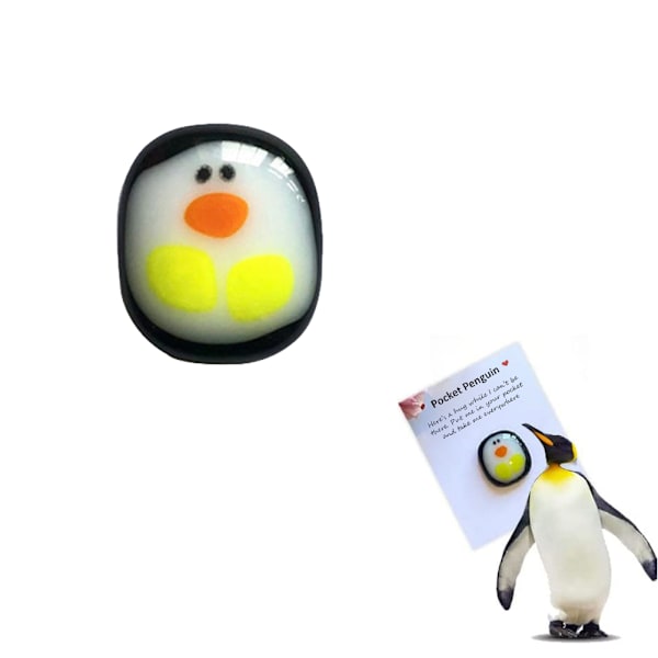 Fickpingvin i Glas - Mini Djur Fickkram - Pingvin Ornament med Gratulationskort - Söta Djurpresent