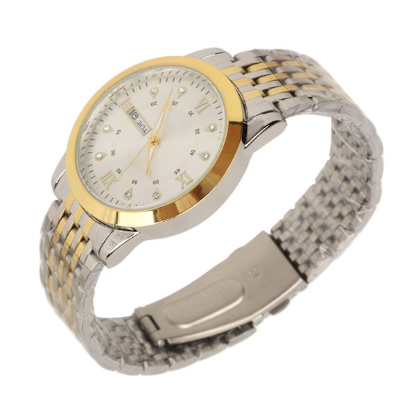 Armbandsur för Män Kvarts Dag Datum Vattentät Casual Lyx Luminous Mode Klänning Klocka med Legering Armband för Affärer Guld Vit
