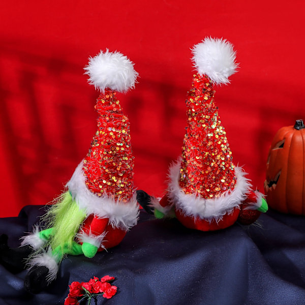 Grinch-hahmo ilman kasvoja, Grinch vihreä turkkihirviö kääpiöelfi nukke nukkekoristeet vihreä hirviö A