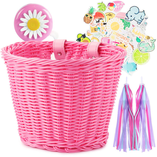 Lasten käsin kudottu pyöräkori pyörävarusteilla tytöille ja pojille Pink