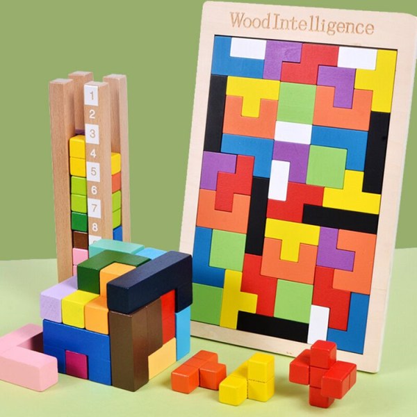 Trä magnetiska Tetris byggstenar barns baby pedagogiska leksaker Ryssland 3D pussel modell Classic Thin Tetris (5mm Thick)