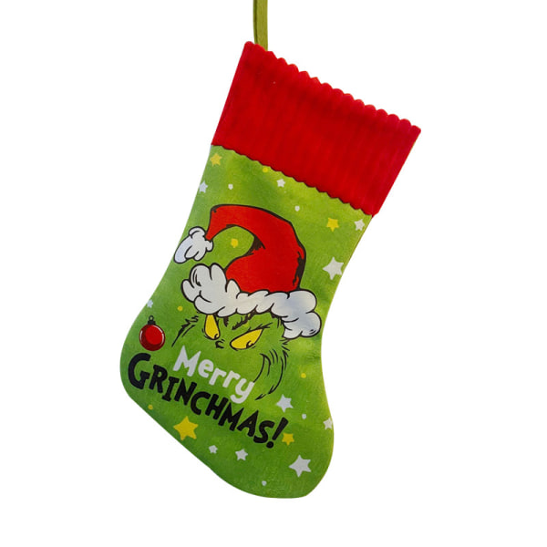 Kostym Julstrumpor Grinch Grön Päls Monster Presentpåse Supermjuk julhängande Grinch Dark Green Socks