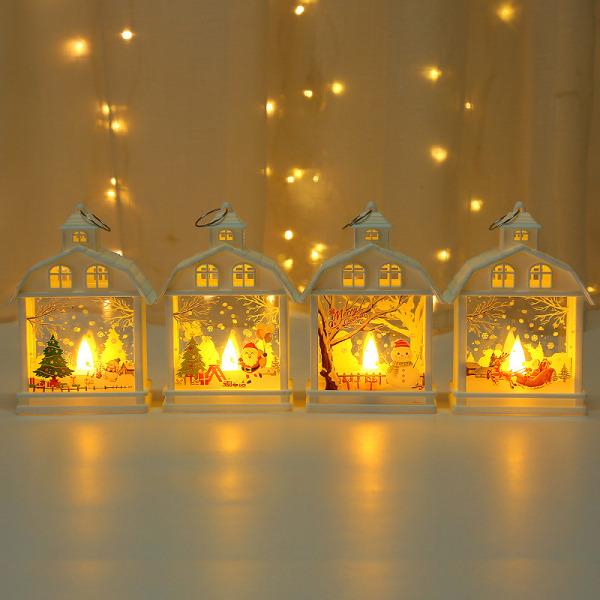 Juldekoration Kreativ Hus Stormlykta Led Bärbar Liten Nattlampa Atmosfärslampa Fönsterdekoration Christmas Tree