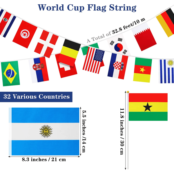 Fotball-VM 2022 Flagg Bunting 32,8 fot