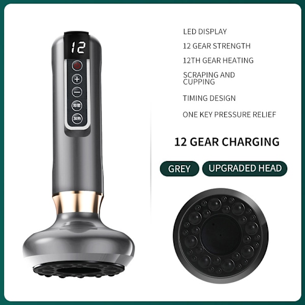 Elektrisk skrapeinstrument for lading, skraping, cupping og åpning av meridianer 12 levels gray