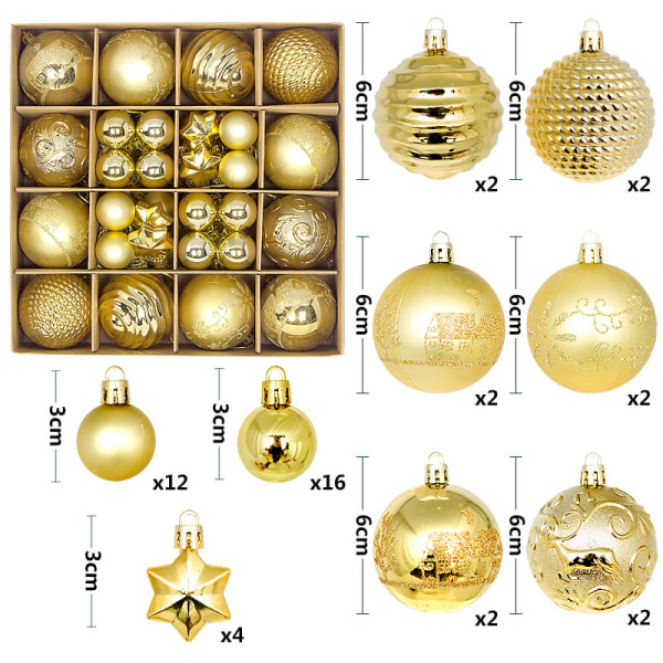 Julebold 44 stk Malet formet papiræske 3-6 cm jakkesæt Julepynt Galvanisering kuglevedhæng Gold