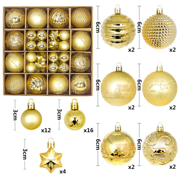 Julgranskulor 44 st Målade Forma Papplåda 3-6cm Passar Juldekorationer Galvaniserad Kulhänge 4