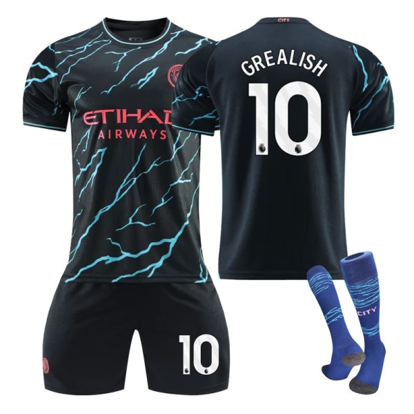 23-24 Manchester City udebane fodboldtrøje sæt Haaland nummer 9 no.10 with socks 20(110-120cm)