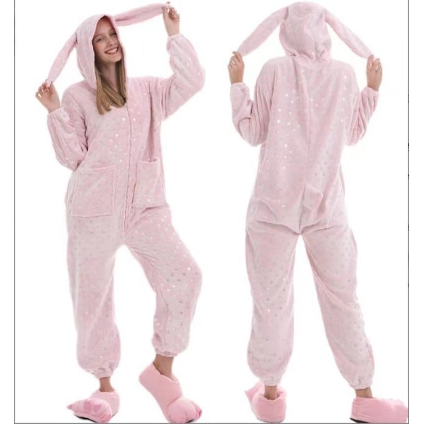 Flanellpyjamas, förtjockade för både män och kvinnor, barnsliga djur, ekorrar, tecknade jumpsuit-pyjamas, hemmakläder, Stitch-fladdermöss Hot stamping rabbit 140cm