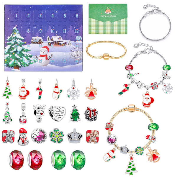 Guld Jule-nedtællingskalender Gaveæske DIY Perle Armbånd Advent Juletræ Blind Box H