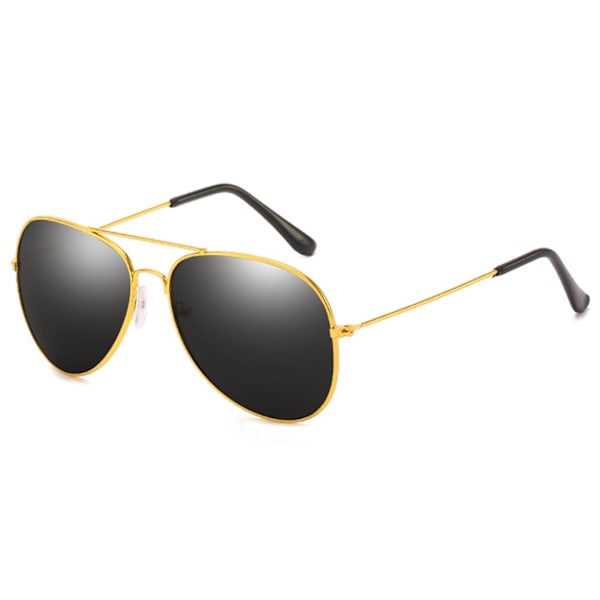 Guld Aviator Pilot Solbriller Sort Glas + Senil Snøre Guld