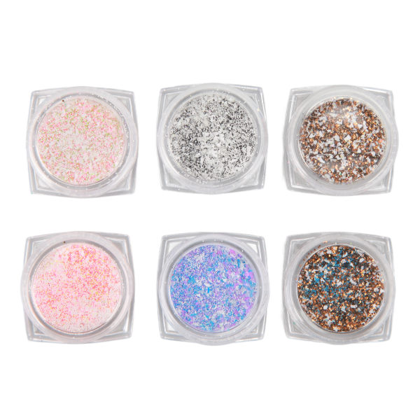 6 lådor Nail Sugar Powder DIY Glitter Nail Art Wool Pulver för fingernaglar tånaglar