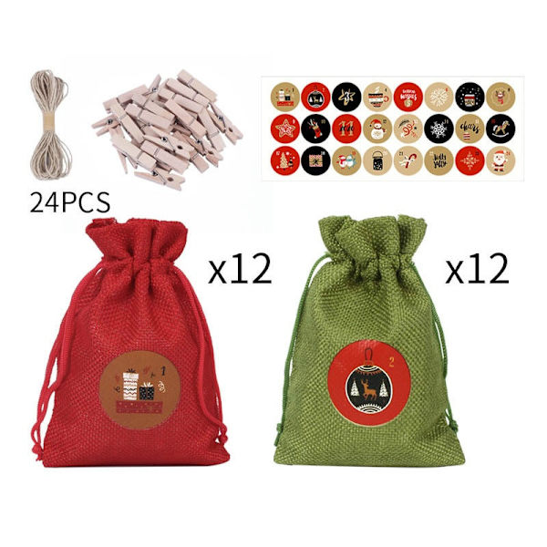 Julepose 1-24 Adventskalender Julegavepose Passer til Godteri Snacks Julegavepose 4 10*14cm