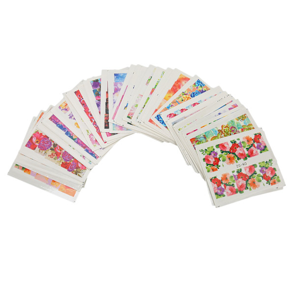 50 stk. Neglekunst Stickers Dekaler Vandmærke Fuld Stickers Farverige Blomst Negle Dekaler Negle Tilbehør