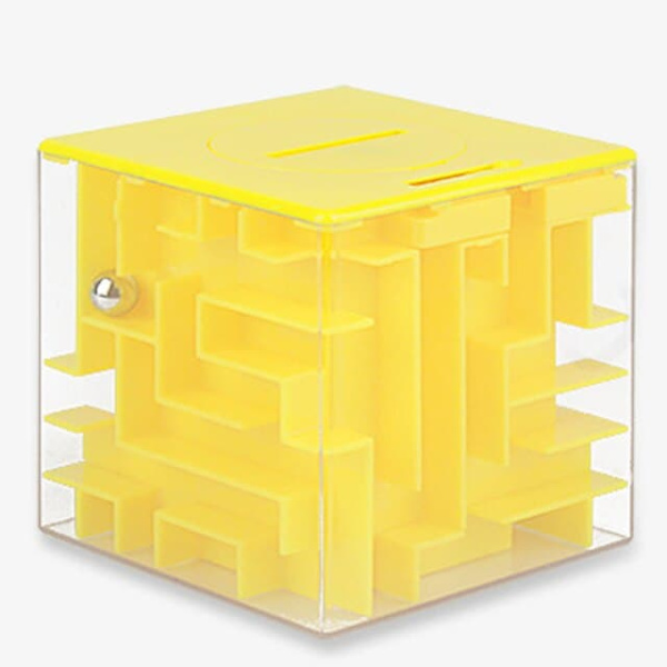 3D Kub-Labyrint Pussel - Rolig spargris för barn - Gul yellow