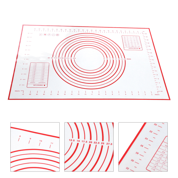 40x60 cm silikonbakematte Sklisikker bakematte Deigrullematte bakeverktøy (rød)