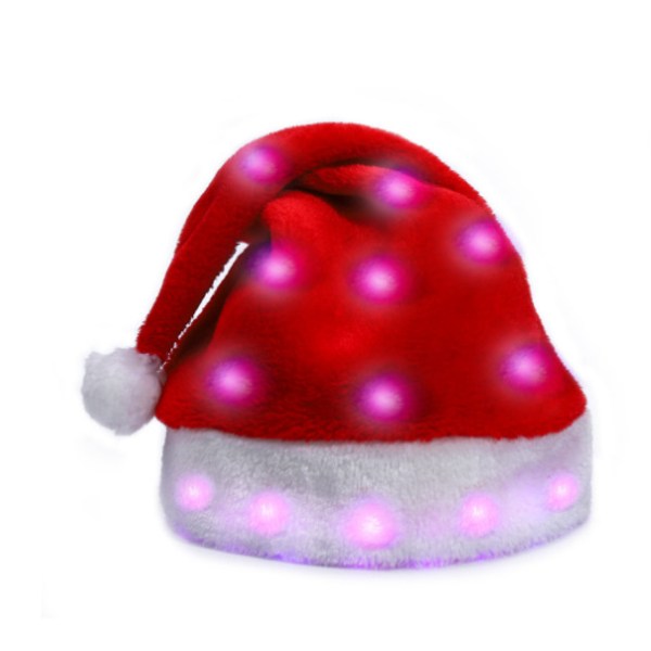Julehat med fuld lysstyrke, lysende julehat med LED-blink Red Brim with Lights Average Size
