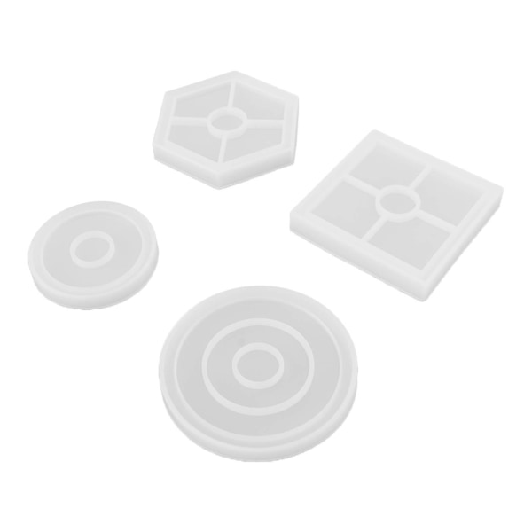 4 stk. Harpiks-Korkunderlag-forme Kvadrat, Hexagon, Rund DIY Håndværk Tyk Anti-Deformation Silikon-Korkunderlag-form til Kopper