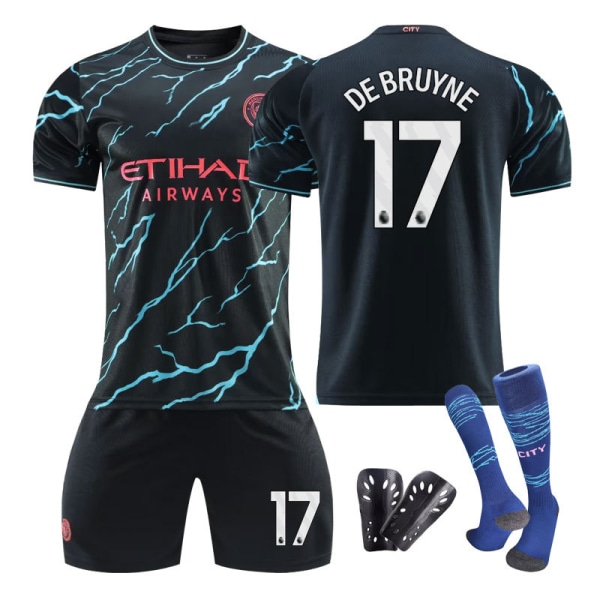 23-24 Manchester City udebane fodboldtrøje sæt Haaland nummer 9 no.47 with socks 16(90-100cm)