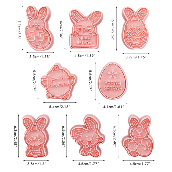 3D påskekuttersett tegneseriekaninkjeksformer Kjekskutter påskehåndverksbakepyntverktøy