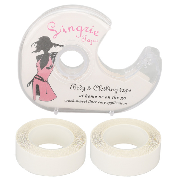 2 Ruller Dobbeltklæbende Tape med Dispenser Transparent til Modetøj Krop Alle Hudtyper