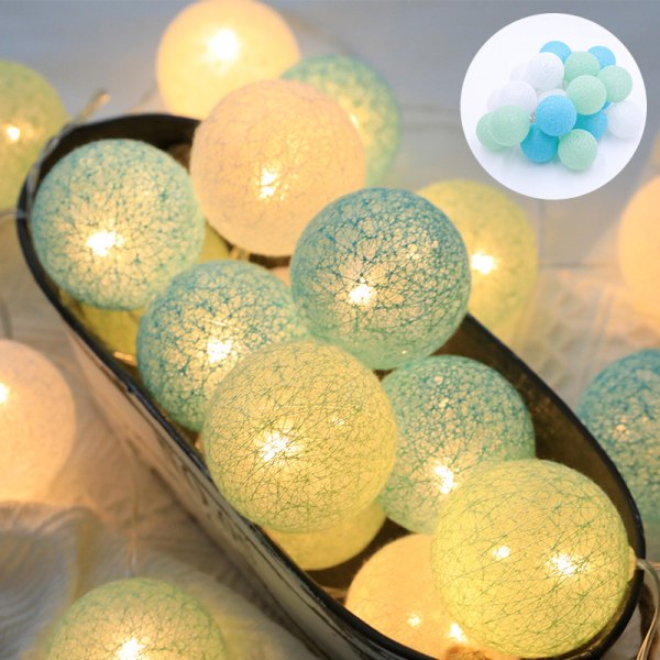 LED Julefestival Hjem Nyttår Dekorativ Lampe Cotton Ball Lighting Chain Vine Bal Colored Lantern Tiffany Blue 6M40led USB