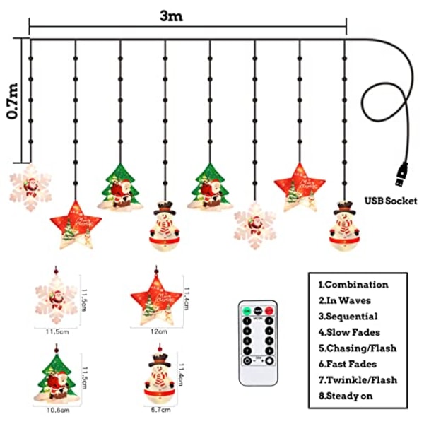 DONGQI Juldekorationer LED, Julbelysning Fönsterljusslinga inomhus 3m 8 lägen USB Varmvit 1
