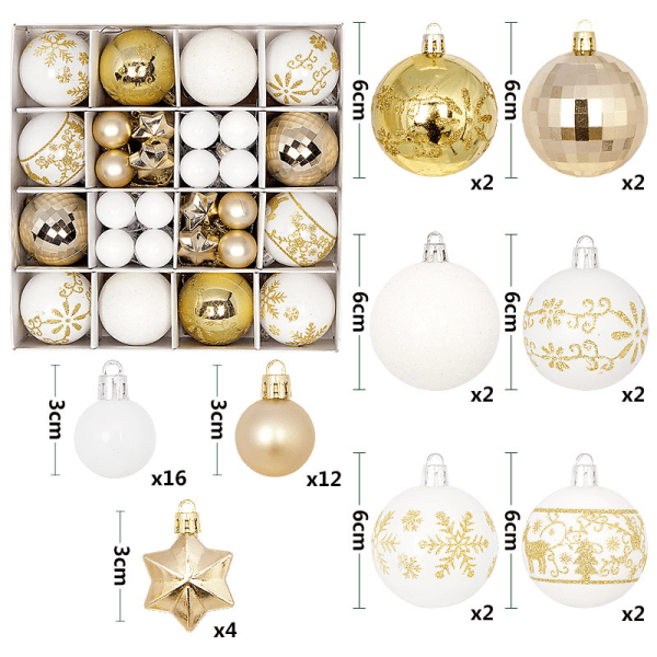 Julgranskulor 44 st Målade Forma Papplåda 3-6cm Passar Juldekorationer Galvaniserad Kulhänge 3
