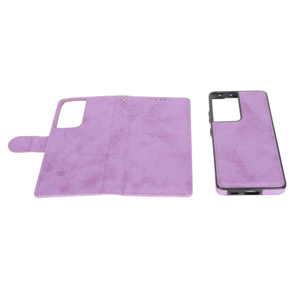 Lompakkoa suojaava phone case 2 in 1:ssä käännettävä magneettinen irrotettava phone case Galaxy S21 Ultra Purple -puhelimelle
