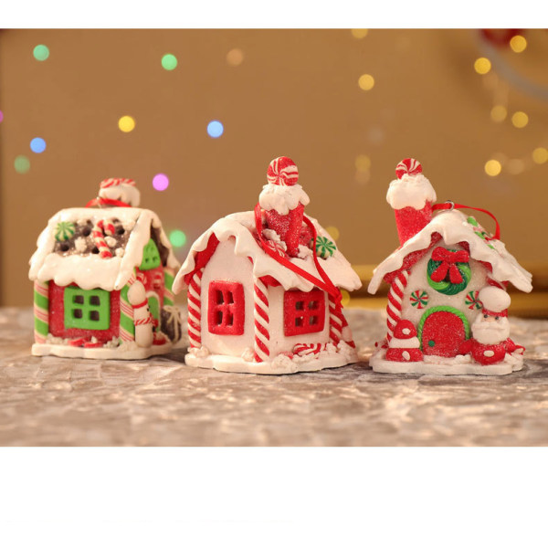 Christmas Small Pendant Polymer Clay Luminous Christmas House Creative Christmas LED Luminous Christmas House A