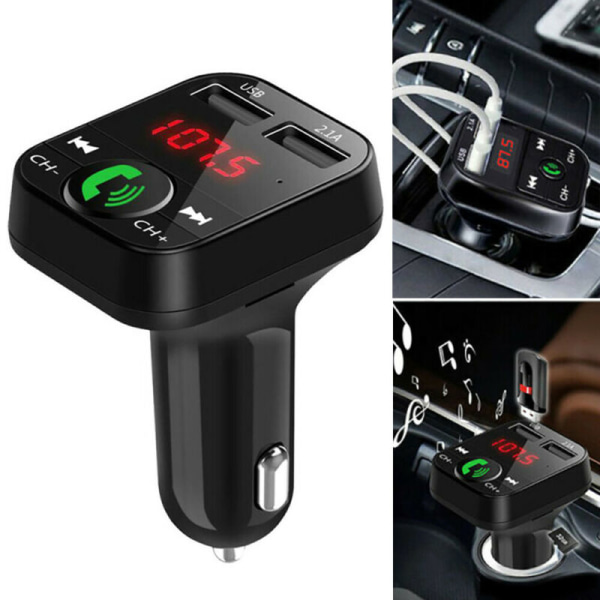 Trådløs Bluetooth bil FM-sender MP3-spiller 2 USB-lader