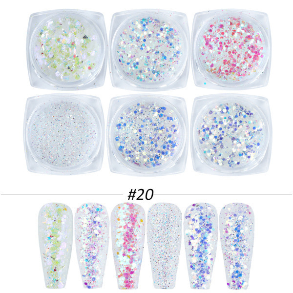 6 stk negl-klistremerker Farger Glittersett Høst og Vinter Diamant i rusk Rosa Champagne Pailletter Negl Glitter Negl Q