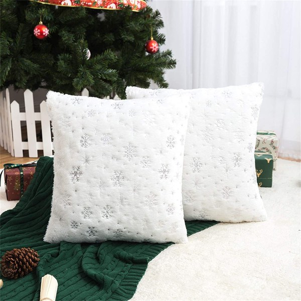 2023 Ny julepute Snowflake Gilding Plysj Putetrekk Rød Pute Bil Hjem Pute White 43*43cm