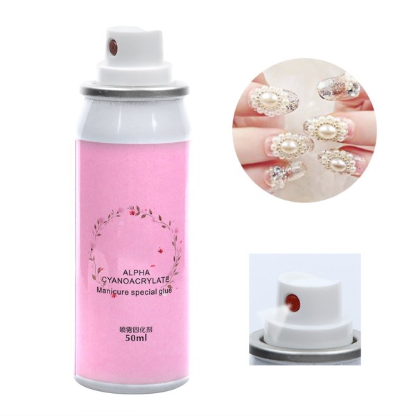 50ml Nail Art Lim Spray-hærdningsmiddel til neglesmykker Rhinestone Faux Pearl Neglelimhærdning