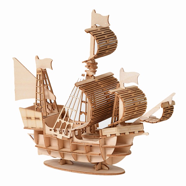 3D Trä DIY Segelfartyg Leksakspussel Montering Modell Skrivbordsdekoration för Barn
