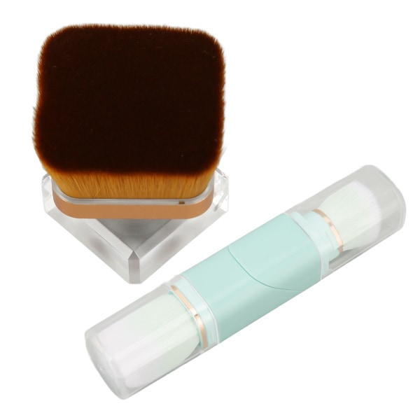 2 stk flydende foundation børste klar base 360 ​​grader rotation dobbelt hoved makeup børste blå