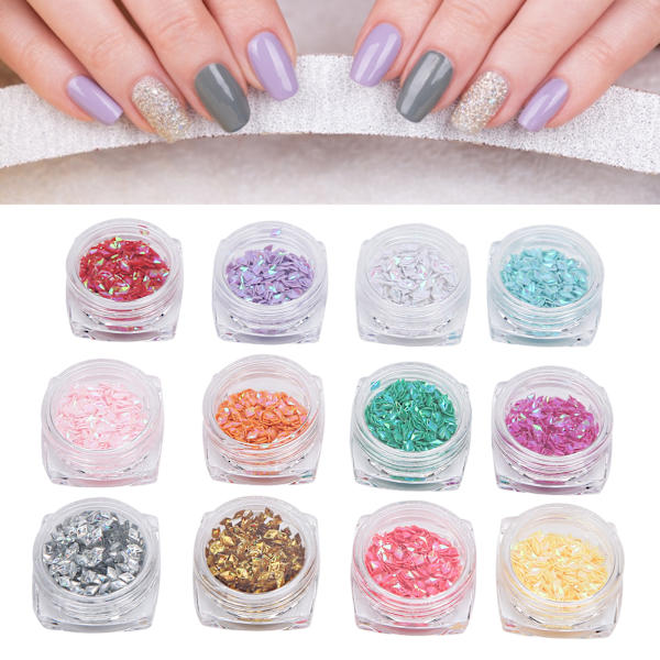 12 Färger Nagelkonstpaljetter 2,5 x 4mm Glimmande Nagelkonstdekoration Paljetter Manikyrverktyg