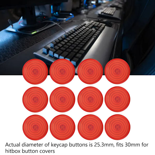 12 stk Arcade-knappdeksler - Erstatning for mekaniske trykknappdeksler for Kailh, Cherry, TTC, Akko, Glorious brytere (rød)