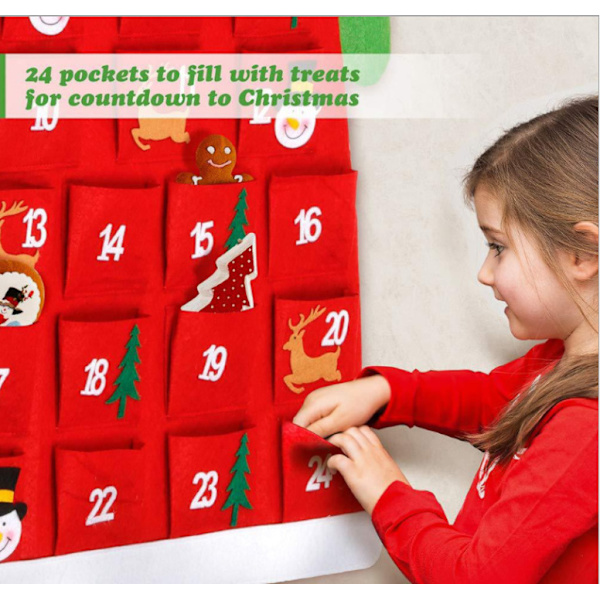 Filtadventkalender med tomte, julkalender, juldekoration Light Gray