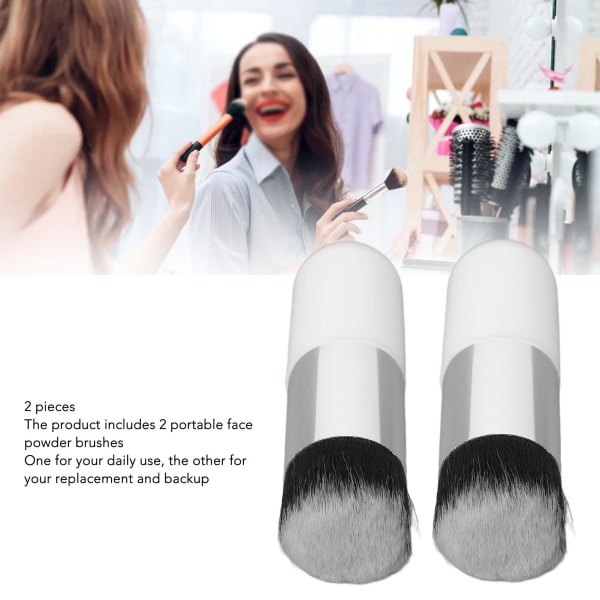 2 stk Foundation børste kunstfiber blød komfortabel bærbar makeup børste til kvinder hvid sølv