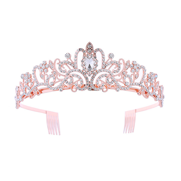Hodeplagg for kvinner med krystaller, krystall- og rhinestone-bryllupshodeplagg med kamkrone, bursdagsprinseessedesign A04# Rose Gold