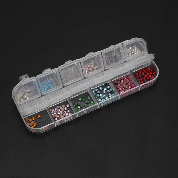 Neglekunst Rhinestone Negledekorasjoner 12 Farger Manikyr Dekor Neglekrystaller for Neglesalong