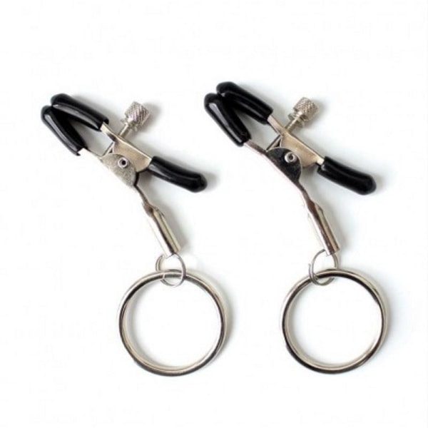 Alligator Breast Clips With Rings And Black Lace Silver