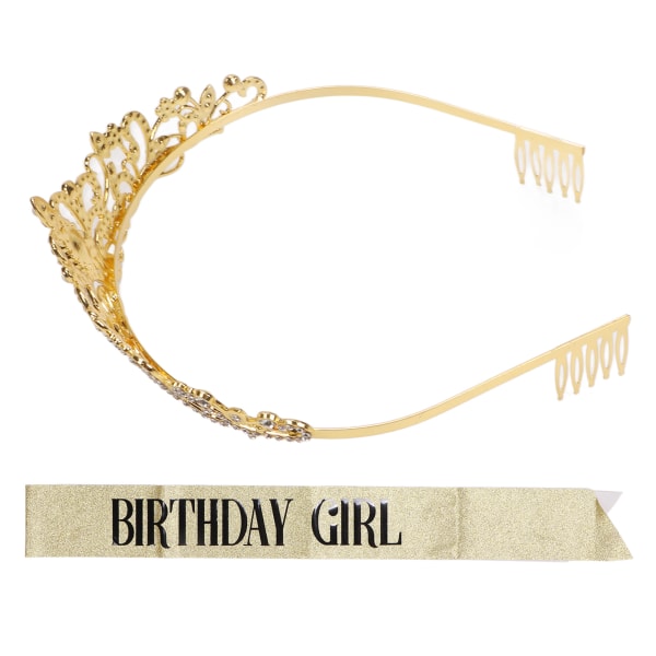 Brudgum Sash Crown Set Vacker Rhinestone Elegant Guld Brud Crown Axelband Kit för Bröllop