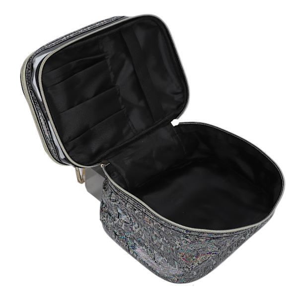 Dobbeltlags Kosmetikpose Stor Kapacitet Vandafvisende Unik Sort Transparent Design Bærbar Makeup Opbevaringspose