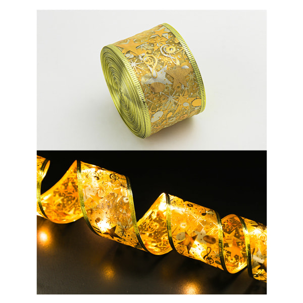 Jul dobbeltlags bronsering trykt kobbertråd lyskjedebånd Fem-spiss stjerne lysende bånd Gold/2 M/Battery