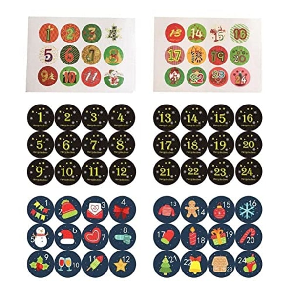12 stk/sett Juler Adventkalender Nummerpapir Juledekorasjon Klistremerker Forsegling Gave DIY 1